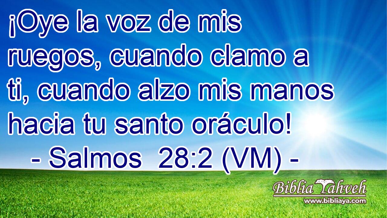  ¡Oye la voz de mis ruegos, cuando clamo a ti, cuando alzo mis manos hacia tu santo oráculo! 