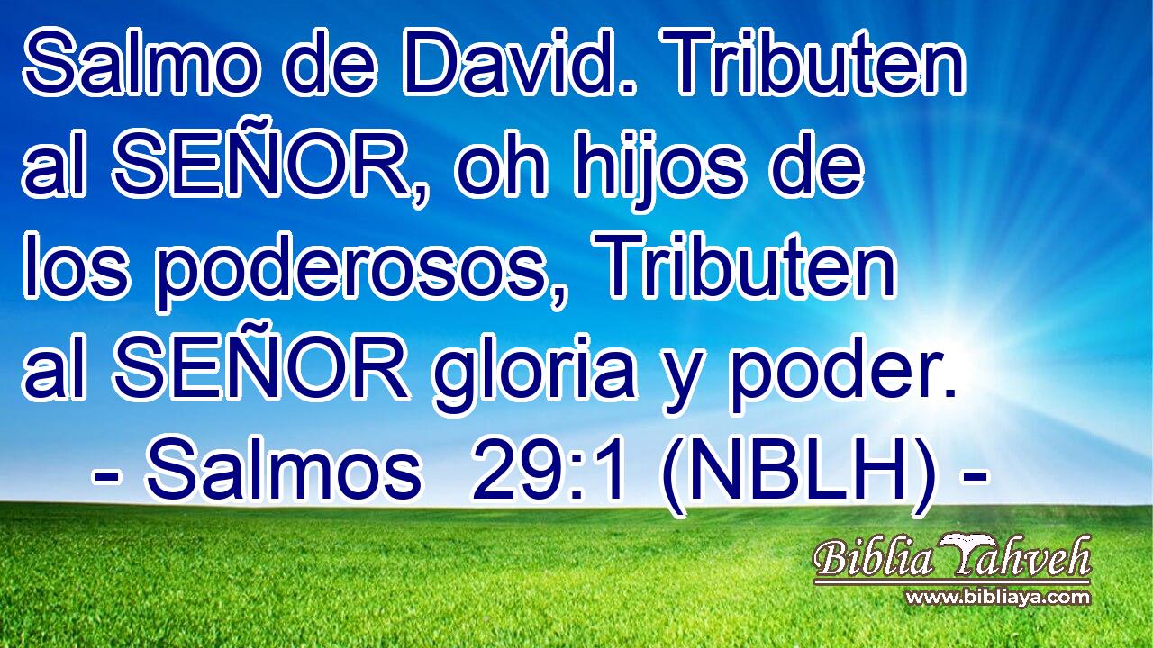  Salmo de David. Tributen al SEÑOR, oh hijos de los poderosos, Tributen al SEÑOR gloria y poder. 