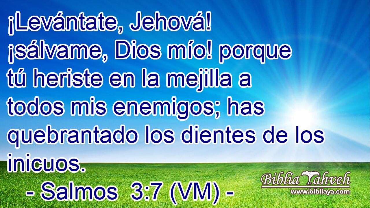  ¡Levántate, Jehová! ¡sálvame, Dios mío! porque tú heriste en la mejilla a todos mis enemigos; has quebrantado los dientes de los inicuos. 