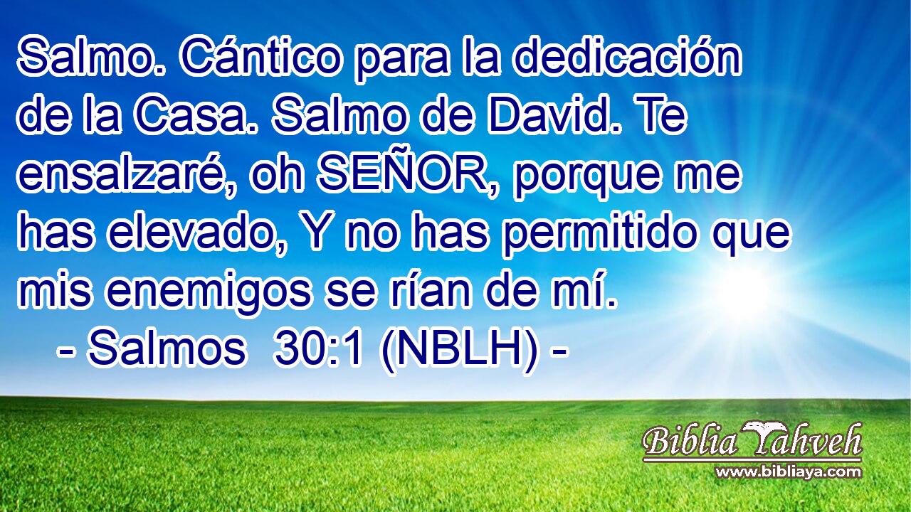 Salmo. Cántico para la dedicación de la Casa. Salmo de David. Te ensalzaré, oh SEÑOR, porque me has elevado, Y no has permitido que mis enemigos se rían de mí. 