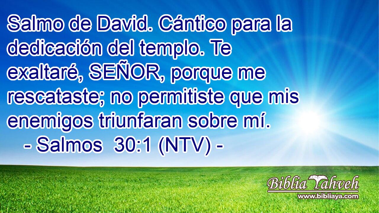 Salmo de David. Cántico para la dedicación del templo. Te exaltaré, SEÑOR, porque me rescataste; no permitiste que mis enemigos triunfaran sobre mí.