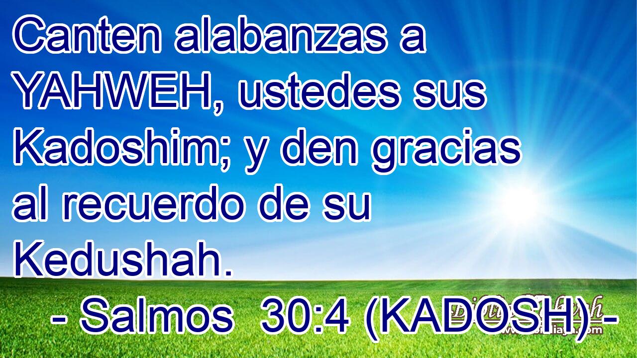 Canten alabanzas a YAHWEH, ustedes sus Kadoshim; y den gracias al recuerdo de su Kedushah. 
