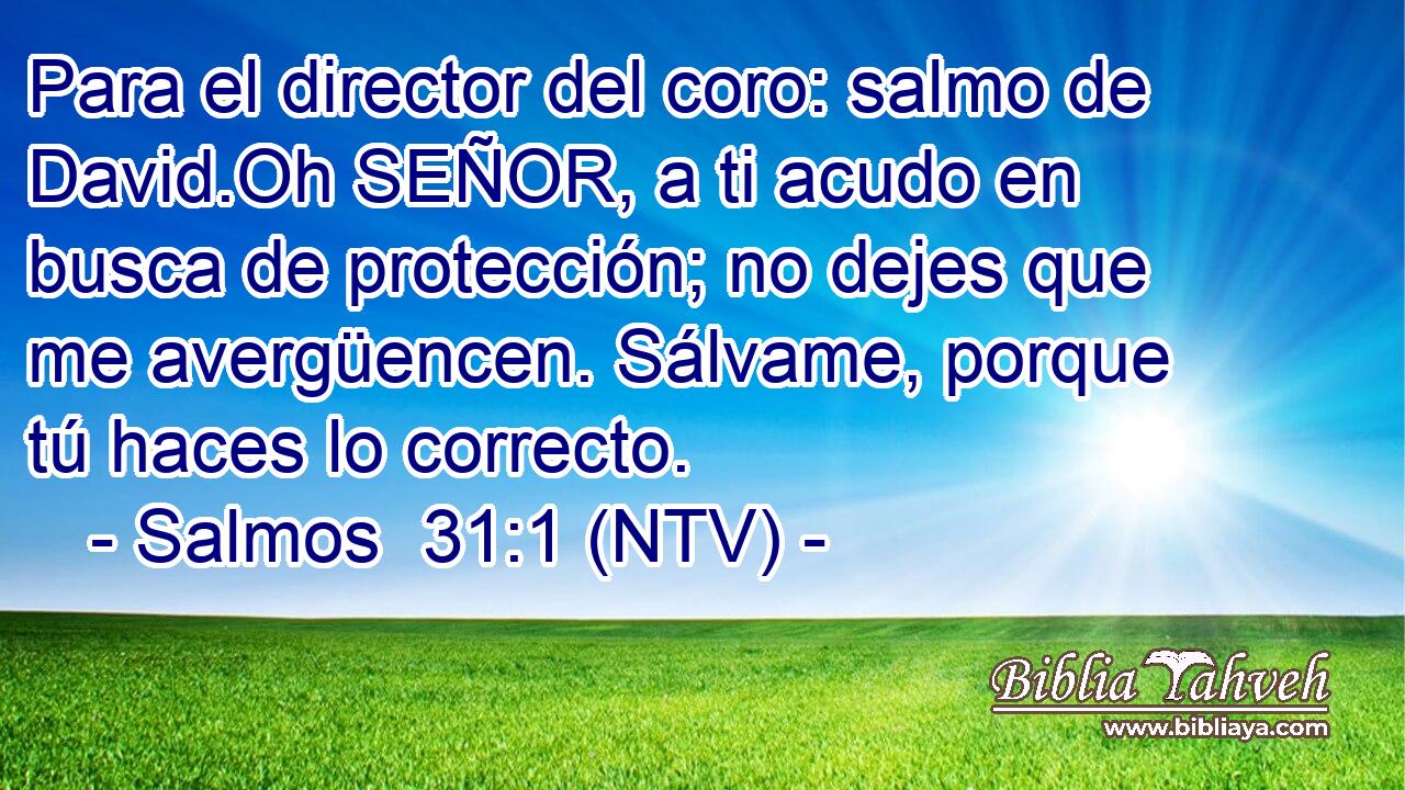 Para el director del coro: salmo de David.Oh SEÑOR, a ti acudo en busca de protección; no dejes que me avergüencen. Sálvame, porque tú haces lo correcto.