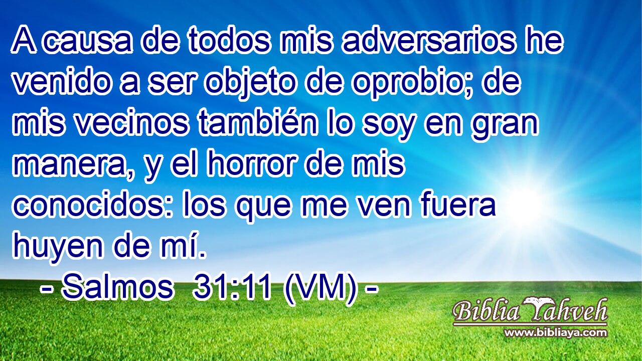  A causa de todos mis adversarios he venido a ser objeto de oprobio; de mis vecinos también lo soy en gran manera, y el horror de mis conocidos: los que me ven fuera huyen de mí. 
