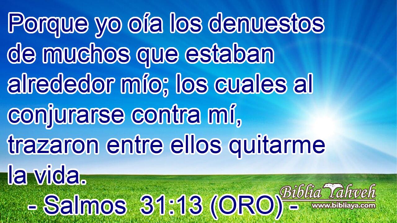  Porque yo oía los denuestos de muchos que estaban alrededor mío; los cuales al conjurarse contra mí, trazaron entre ellos quitarme la vida. 