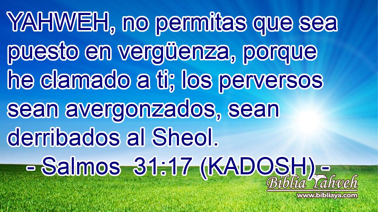  YAHWEH, no permitas que sea puesto en vergüenza, porque he clamado a ti; los perversos sean avergonzados, sean derribados al Sheol. 