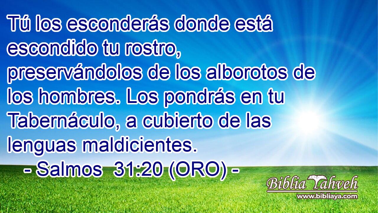  Tú los esconderás donde está escondido tu rostro, preservándolos de los alborotos de los hombres. Los pondrás en tu Tabernáculo, a cubierto de las lenguas maldicientes. 