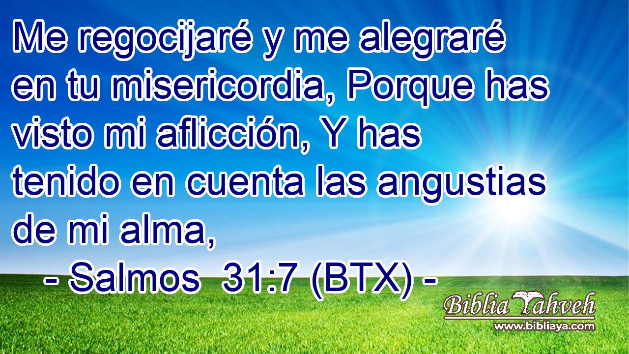 Me regocijaré y me alegraré en tu misericordia, Porque has visto mi aflicción, Y has tenido en cuenta las angustias de mi alma,