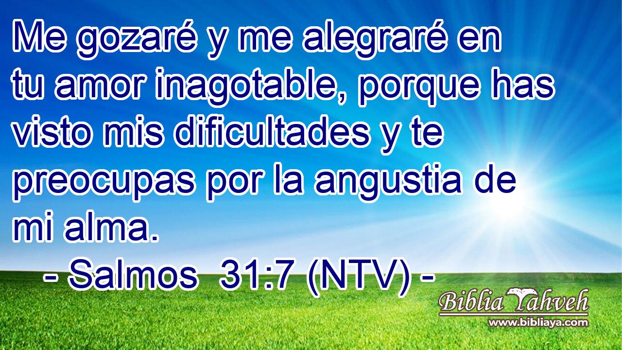 Me gozaré y me alegraré en tu amor inagotable, porque has visto mis dificultades y te preocupas por la angustia de mi alma.