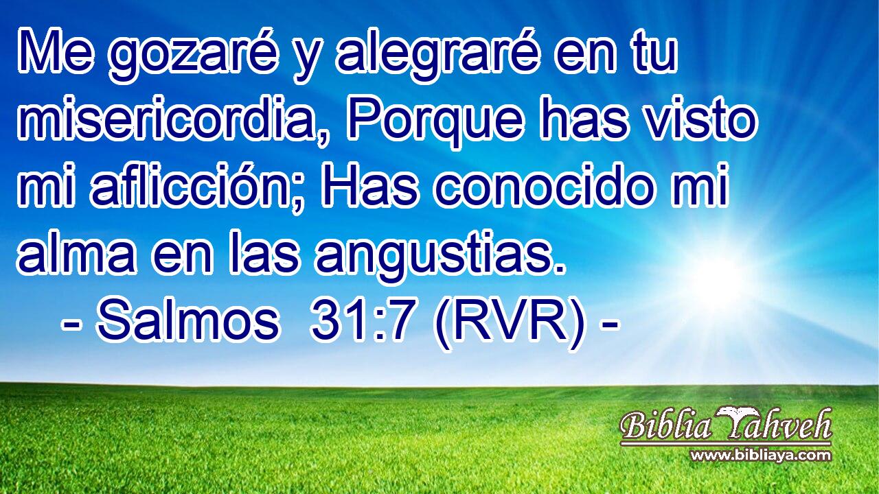 Me gozaré y alegraré en tu misericordia, Porque has visto mi aflicción; Has conocido mi alma en las angustias.
