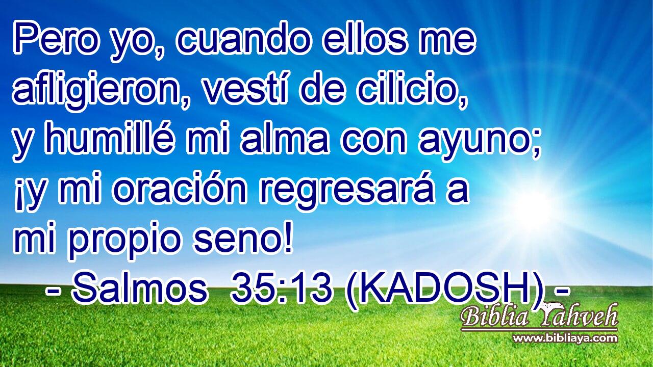  Pero yo, cuando ellos me afligieron, vestí de cilicio, y humillé mi alma con ayuno; ¡y mi oración regresará a mi propio seno! 