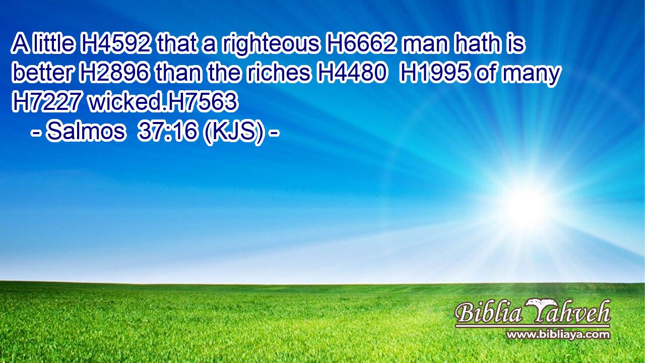 A little H4592 that a righteous H6662 man hath is better H2896 than the riches H4480  H1995 of many H7227 wicked.H7563
