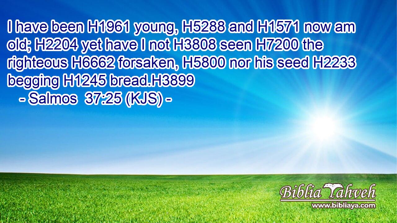 I have been H1961 young, H5288 and H1571 now am old; H2204 yet have I not H3808 seen H7200 the righteous H6662 forsaken, H5800 nor his seed H2233 begging H1245 bread.H3899