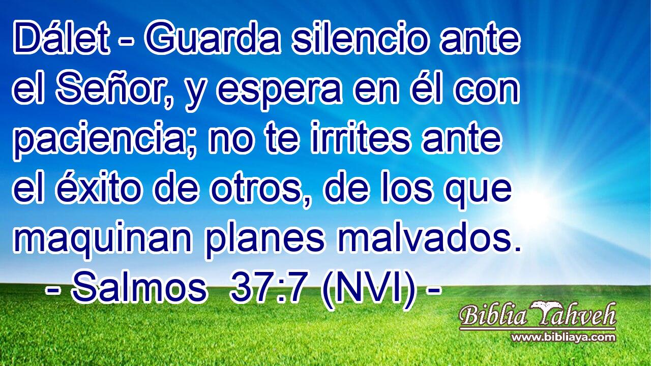  Dálet - Guarda silencio ante el Señor, y espera en él con paciencia; no te irrites ante el éxito de otros, de los que maquinan planes malvados. 