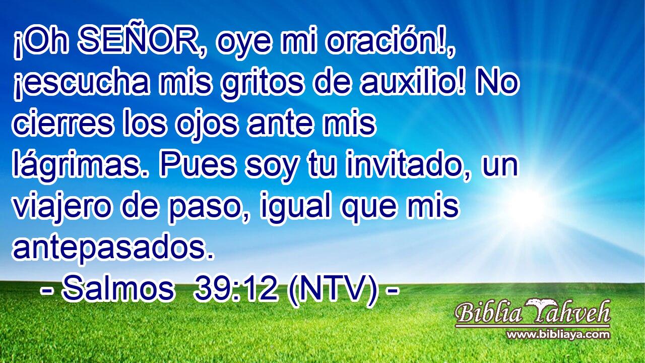 ¡Oh SEÑOR, oye mi oración!, ¡escucha mis gritos de auxilio! No cierres los ojos ante mis lágrimas. Pues soy tu invitado, un viajero de paso, igual que mis antepasados.