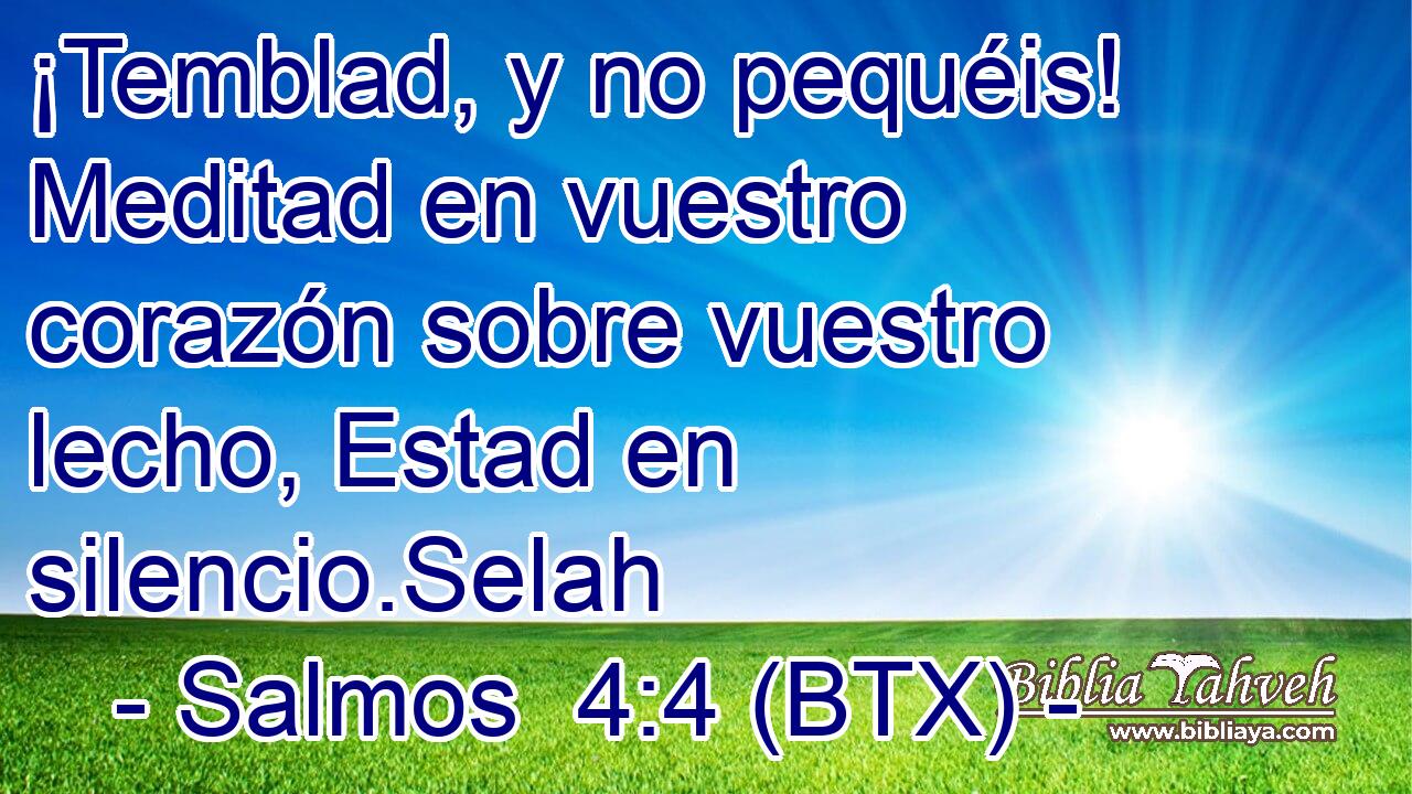 ¡Temblad, y no pequéis! Meditad en vuestro corazón sobre vuestro lecho, Estad en silencio.Selah