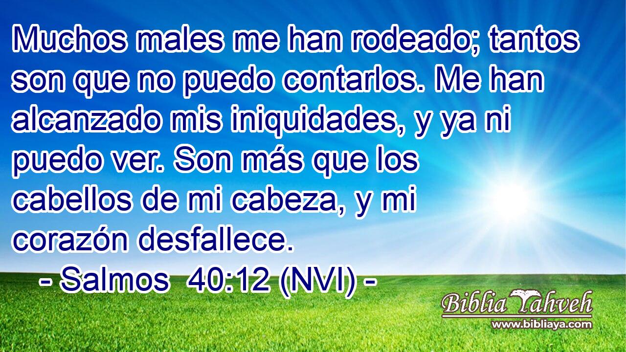  Muchos males me han rodeado; tantos son que no puedo contarlos. Me han alcanzado mis iniquidades, y ya ni puedo ver. Son más que los cabellos de mi cabeza, y mi corazón desfallece. 