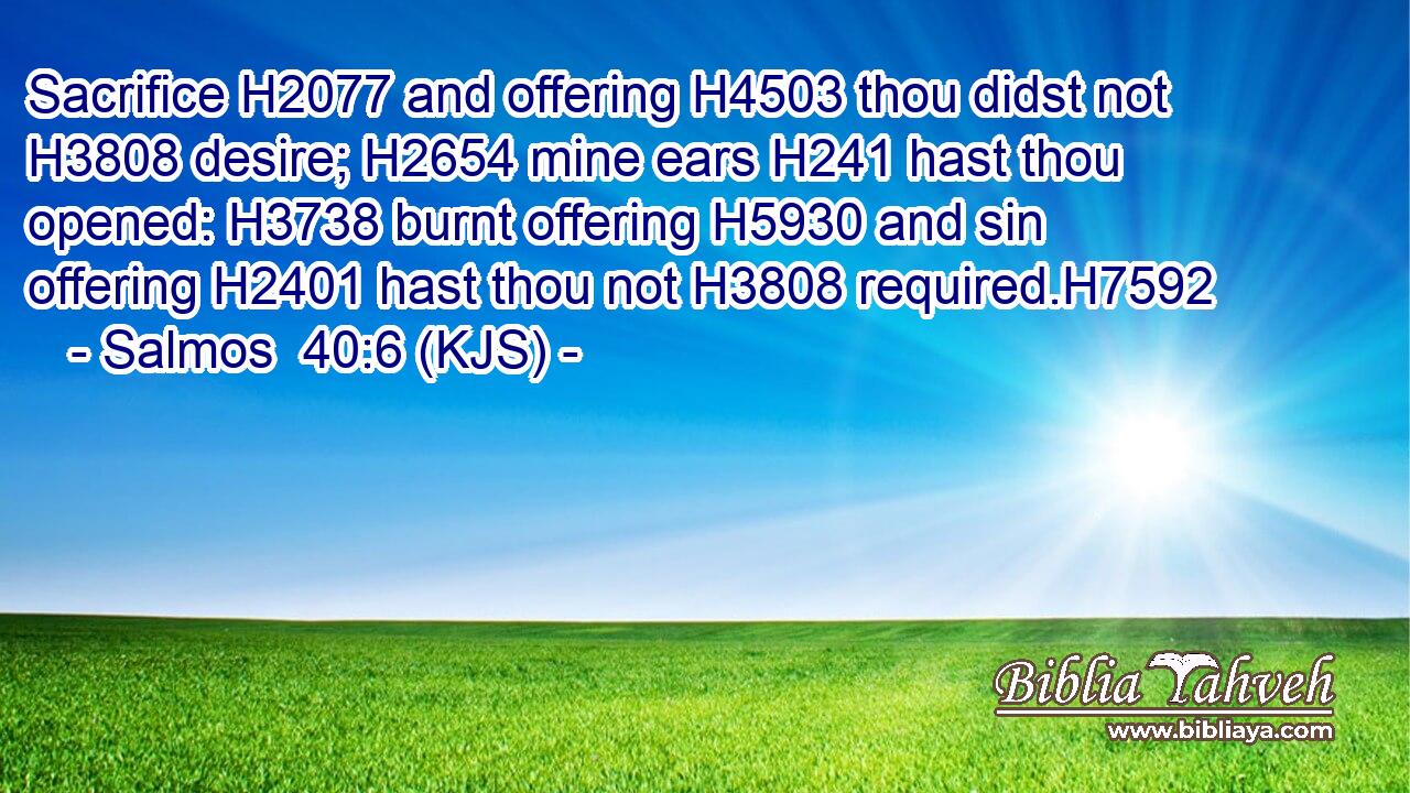 Sacrifice H2077 and offering H4503 thou didst not H3808 desire; H2654 mine ears H241 hast thou opened: H3738 burnt offering H5930 and sin offering H2401 hast thou not H3808 required.H7592
