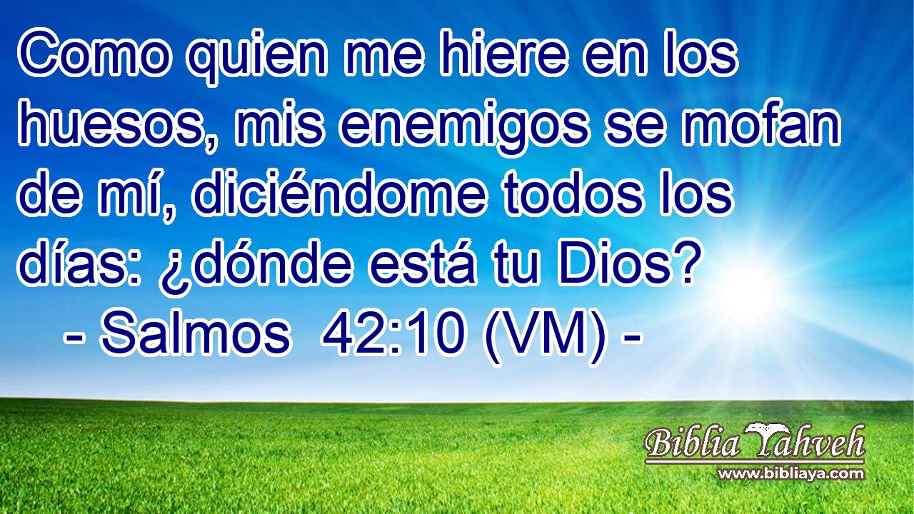  Como quien me hiere en los huesos, mis enemigos se mofan de mí, diciéndome todos los días: ¿dónde está tu Dios? 