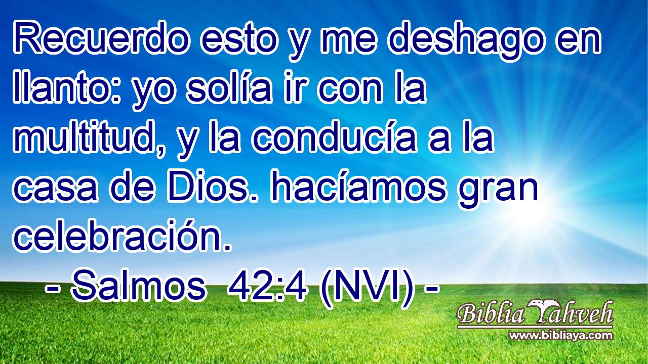  Recuerdo esto y me deshago en llanto: yo solía ir con la multitud, y la conducía a la casa de Dios. hacíamos gran celebración. 