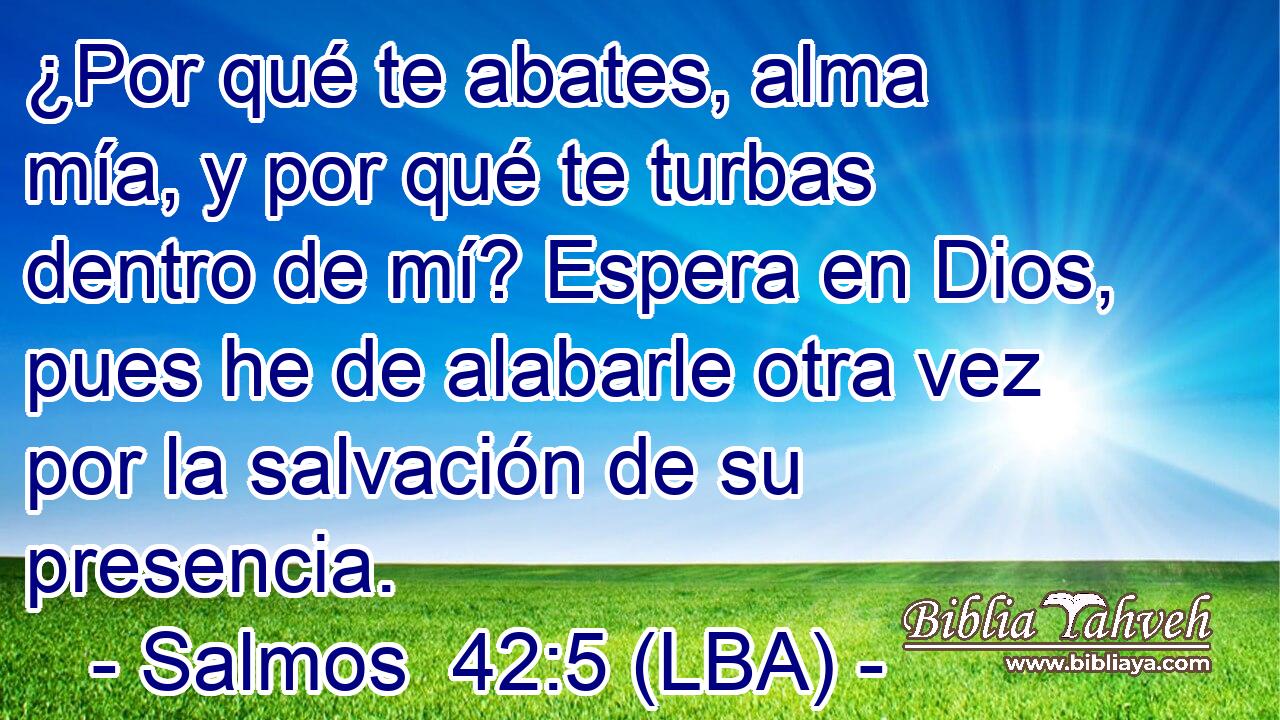 ¿Por qué te abates, alma mía, y por qué te turbas dentro de mí? Espera en Dios, pues he de alabarle otra vez por la salvación de su presencia.