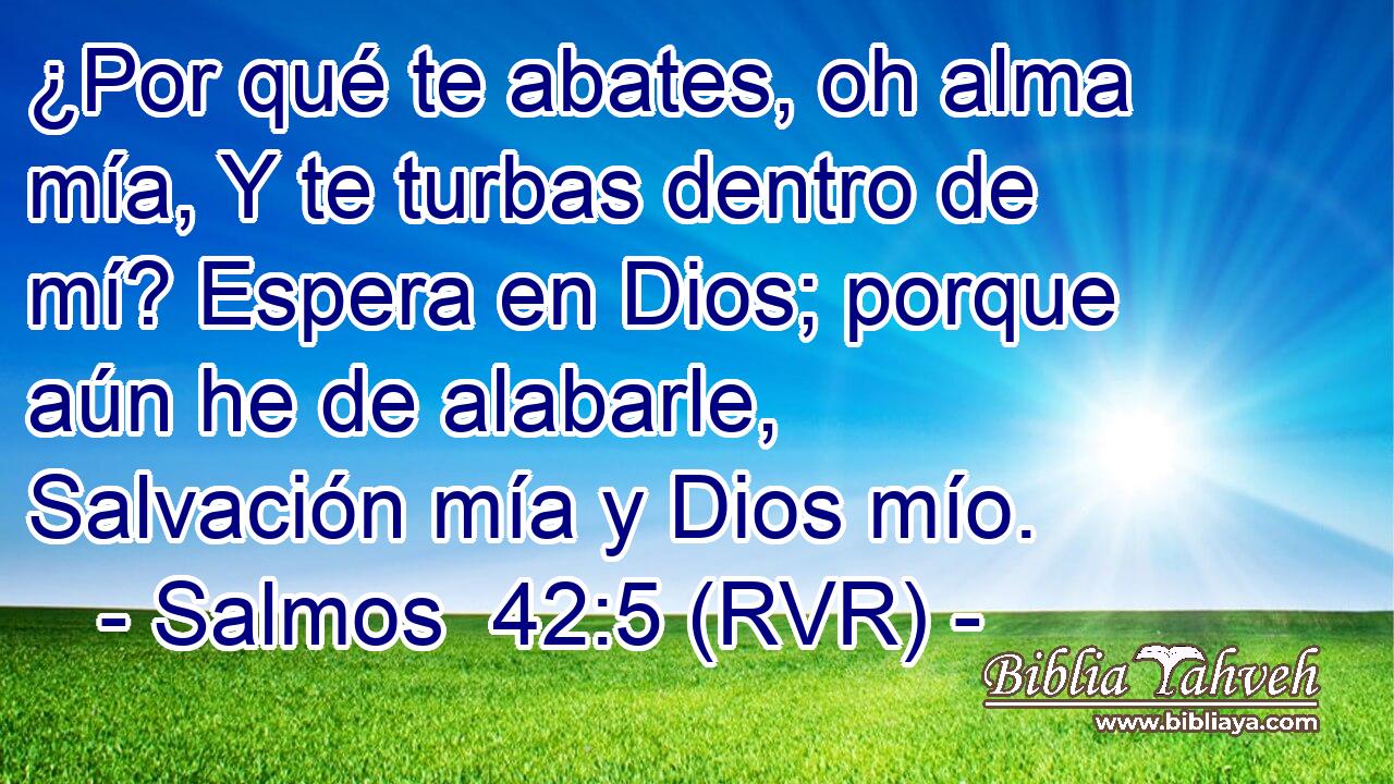 ¿Por qué te abates, oh alma mía, Y te turbas dentro de mí? Espera en Dios; porque aún he de alabarle, Salvación mía y Dios mío.
