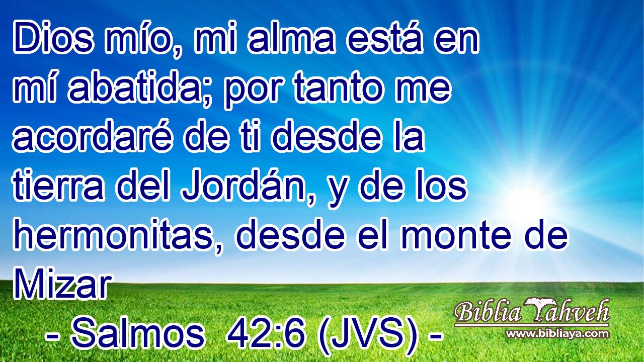 Dios mío, mi alma está en mí abatida; por tanto me acordaré de ti desde la tierra del Jordán, y de los hermonitas, desde el monte de Mizar