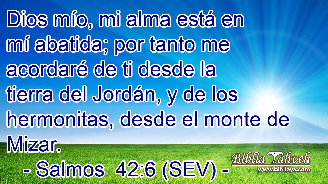 Dios mío, mi alma está en mí abatida; por tanto me acordaré de ti desde la tierra del Jordán, y de los hermonitas, desde el monte de Mizar.