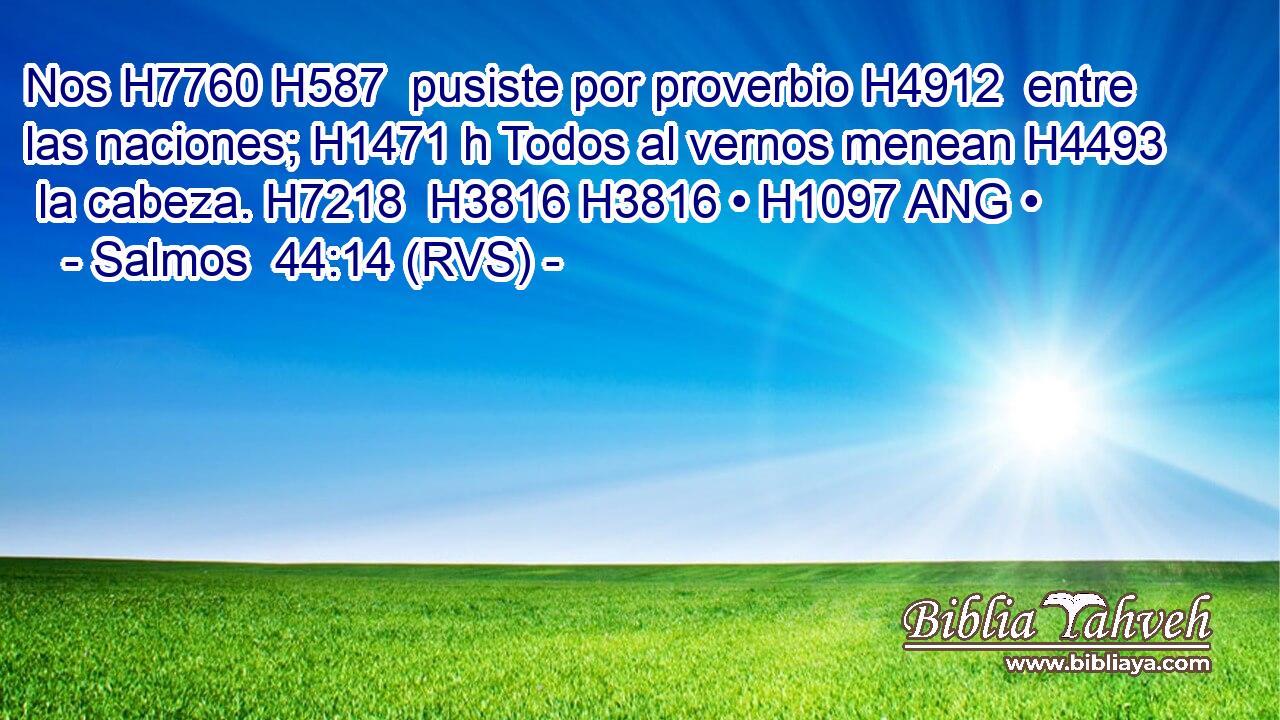 Nos H7760 H587  pusiste por proverbio H4912  entre las naciones; H1471 h Todos al vernos menean H4493  la cabeza. H7218  H3816 H3816 • H1097 ANG • 