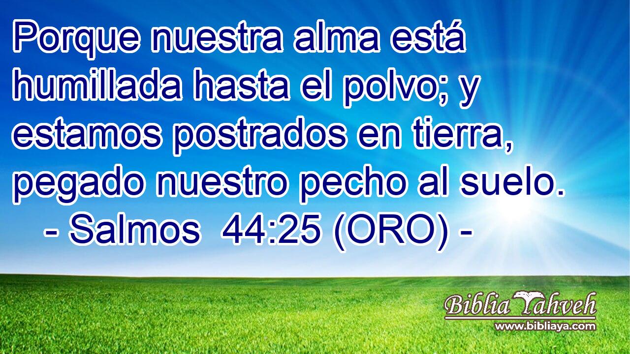  Porque nuestra alma está humillada hasta el polvo; y estamos postrados en tierra, pegado nuestro pecho al suelo. 