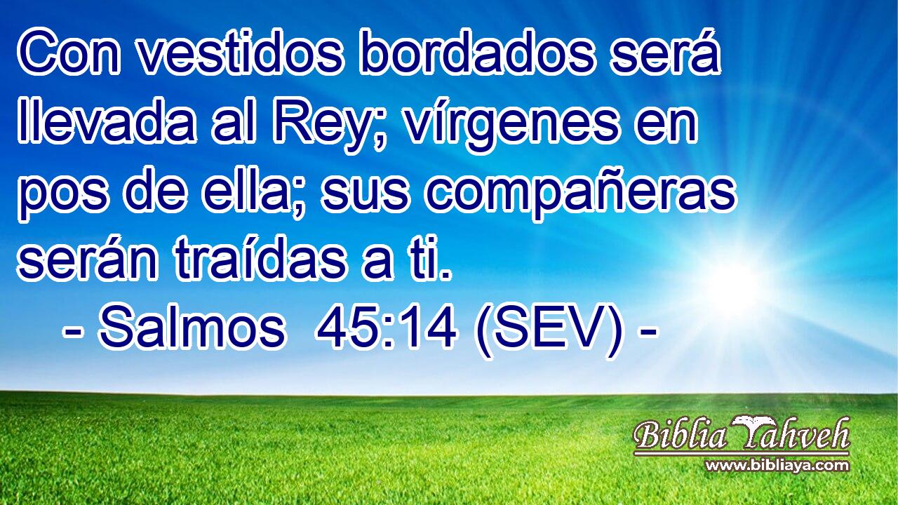 Con vestidos bordados será llevada al Rey; vírgenes en pos de ella; sus compañeras serán traídas a ti.