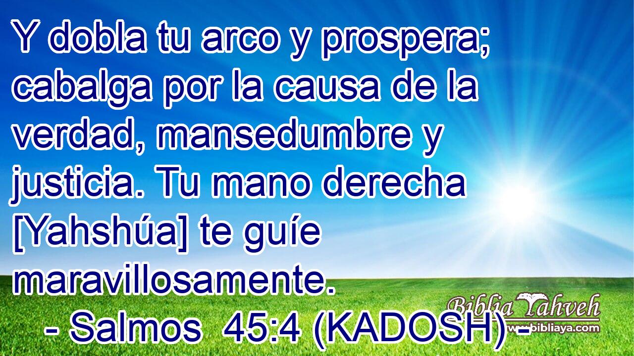  Y dobla tu arco y prospera; cabalga por la causa de la verdad, mansedumbre y justicia. Tu mano derecha [Yahshúa] te guíe maravillosamente. 