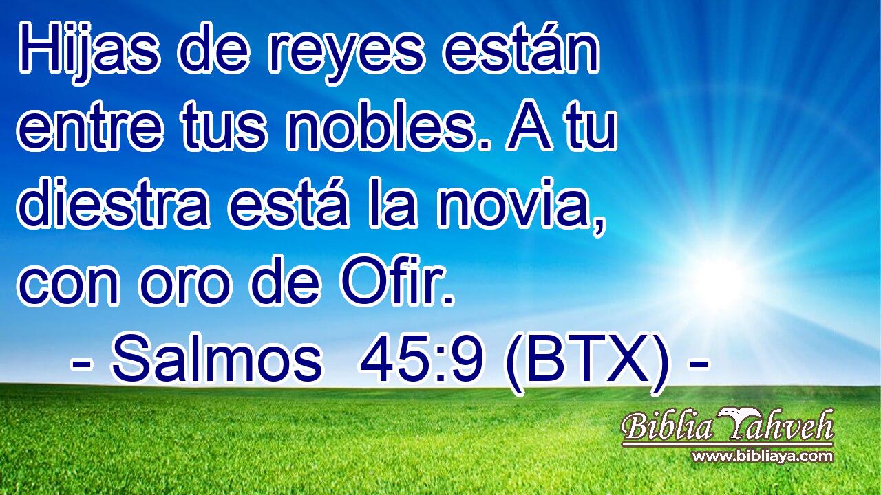Hijas de reyes están entre tus nobles. A tu diestra está la novia, con oro de Ofir.