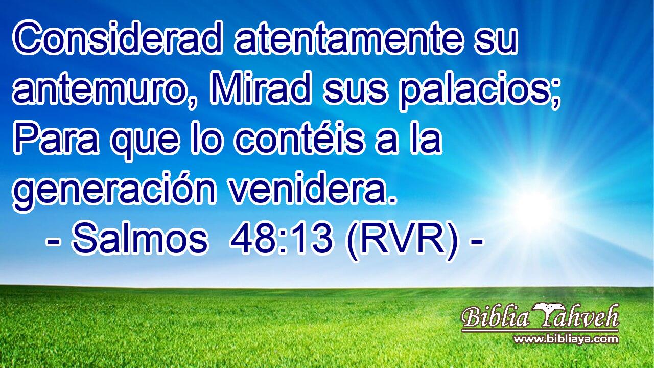 Considerad atentamente su antemuro, Mirad sus palacios; Para que lo contéis a la generación venidera.