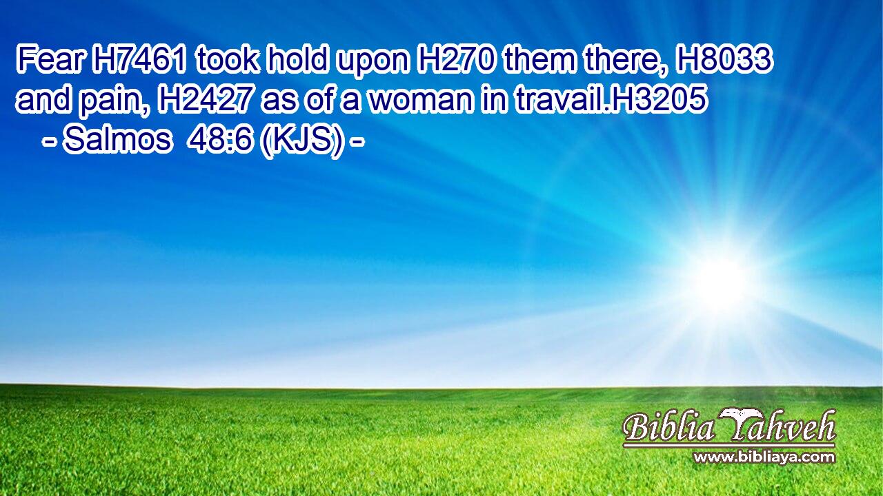 Fear H7461 took hold upon H270 them there, H8033 and pain, H2427 as of a woman in travail.H3205