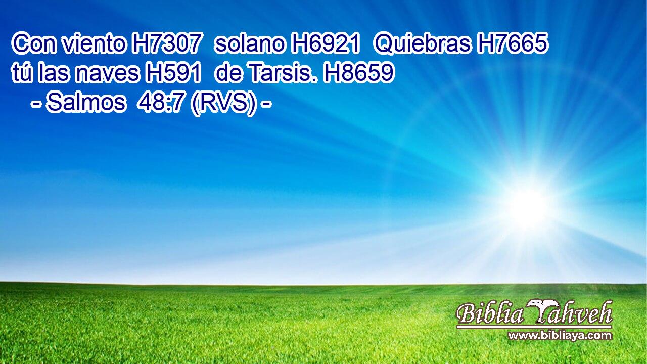 Con viento H7307  solano H6921  Quiebras H7665  tú las naves H591  de Tarsis. H8659  