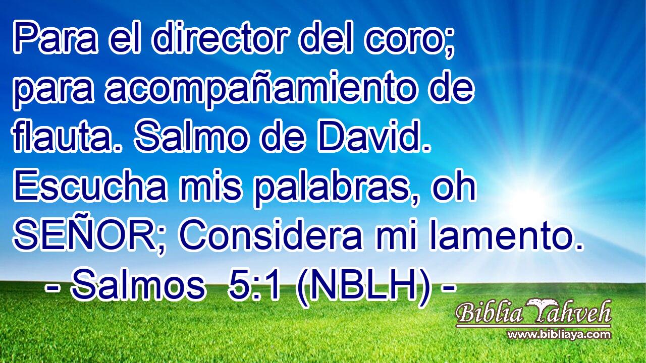  Para el director del coro; para acompañamiento de flauta. Salmo de David. Escucha mis palabras, oh SEÑOR; Considera mi lamento. 