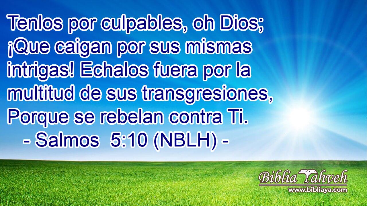  Tenlos por culpables, oh Dios; ¡Que caigan por sus mismas intrigas! Echalos fuera por la multitud de sus transgresiones, Porque se rebelan contra Ti. 