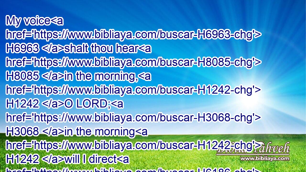 My voice H6963 shalt thou hear H8085 in the morning, H1242 O LORD; H3068 in the morning H1242 will I direct H6186 my prayer unto thee, and will look up.H6822