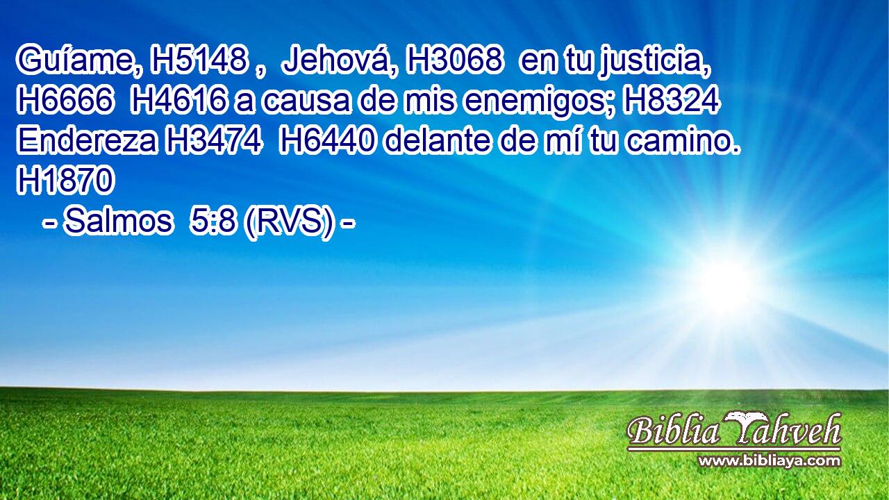 Guíame, H5148 ,  Jehová, H3068  en tu justicia, H6666  H4616 a causa de mis enemigos; H8324  Endereza H3474  H6440 delante de mí tu camino. H1870  