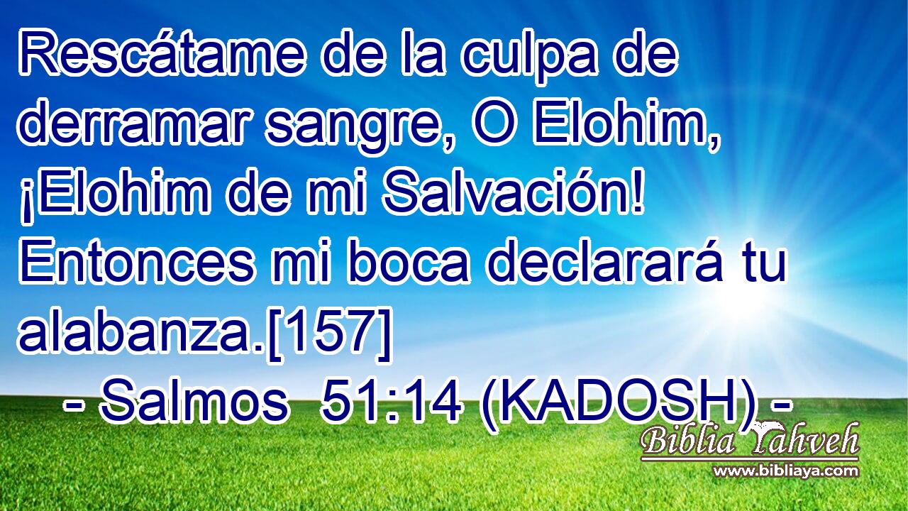  Rescátame de la culpa de derramar sangre, O Elohim, ¡Elohim de mi Salvación! Entonces mi boca declarará tu alabanza.[157] 