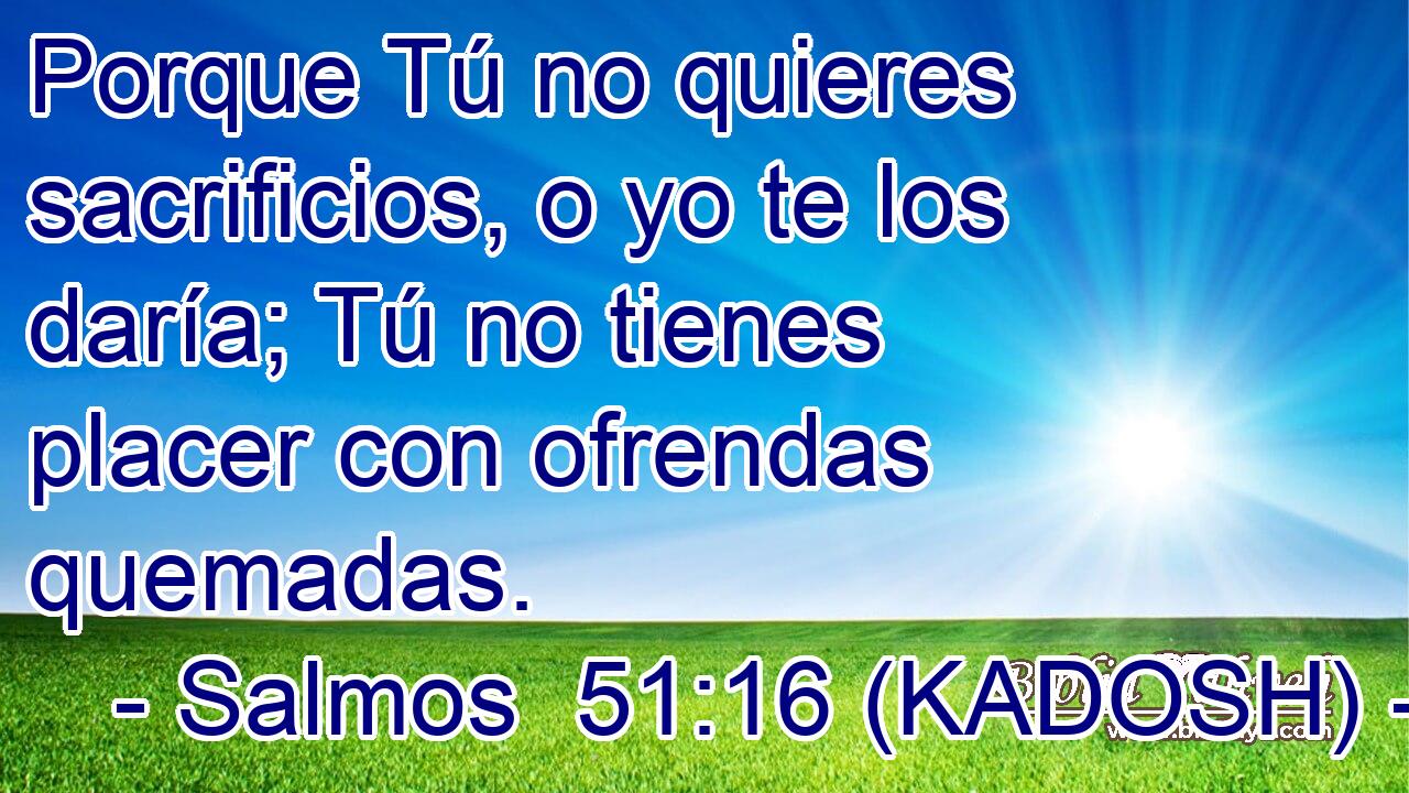  Porque Tú no quieres sacrificios, o yo te los daría; Tú no tienes placer con ofrendas quemadas. 