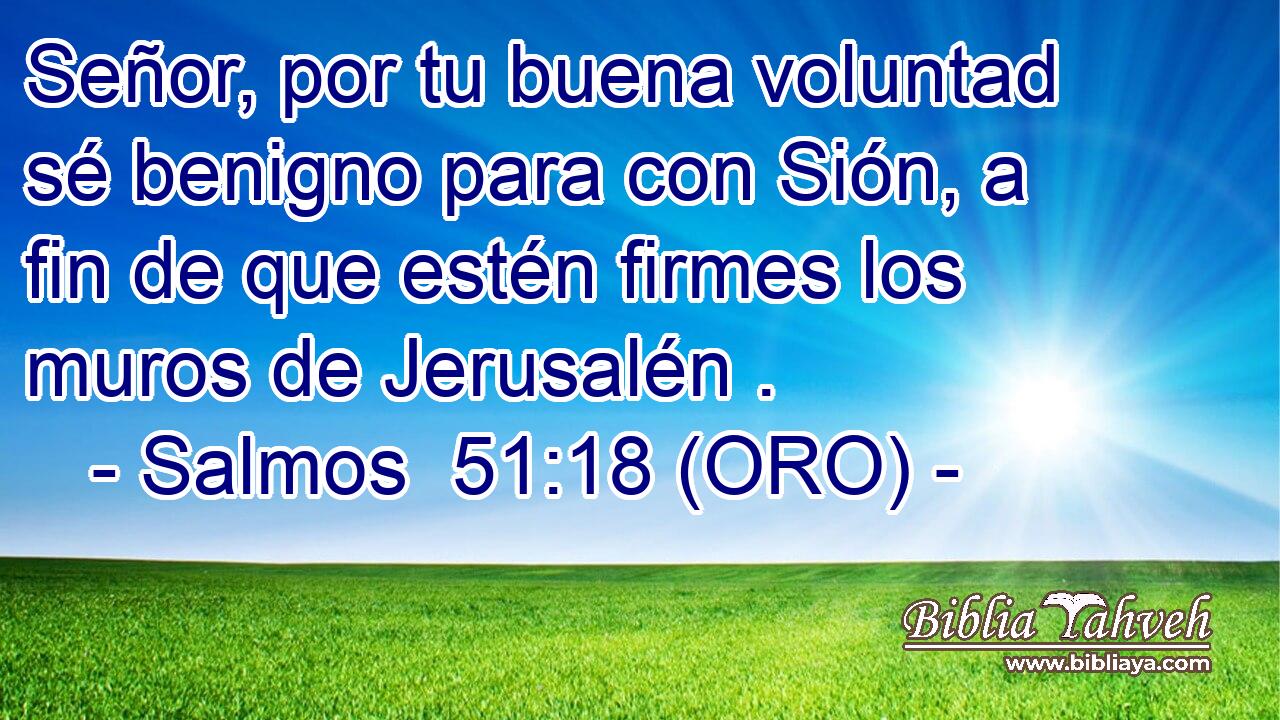  Señor, por tu buena voluntad sé benigno para con Sión, a fin de que estén firmes los muros de Jerusalén . 
