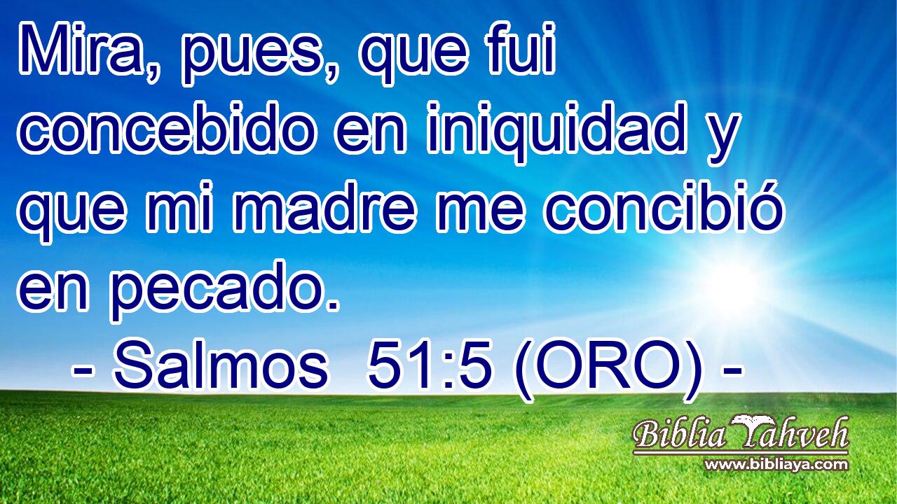  Mira, pues, que fui concebido en iniquidad y que mi madre me concibió en pecado. 