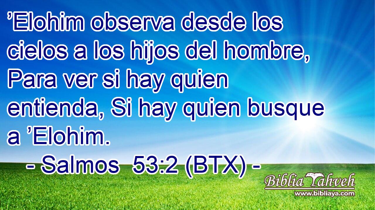 ’Elohim observa desde los cielos a los hijos del hombre, Para ver si hay quien entienda, Si hay quien busque a ’Elohim.