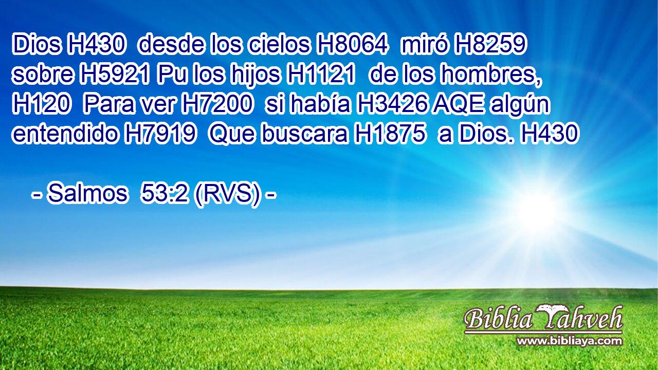 Dios H430  desde los cielos H8064  miró H8259  sobre H5921 Pu los hijos H1121  de los hombres, H120  Para ver H7200  si había H3426 AQE algún entendido H7919  Que buscara H1875  a Dios. H430  
