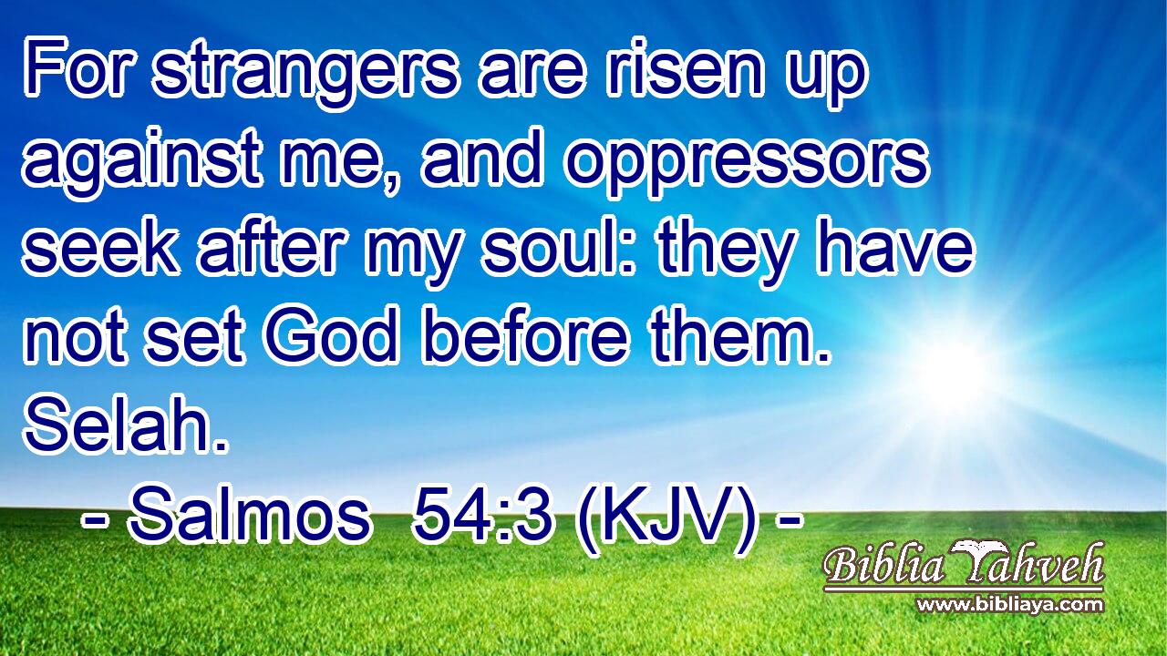 For strangers are risen up against me, and oppressors seek after my soul: they have not set God before them. Selah.