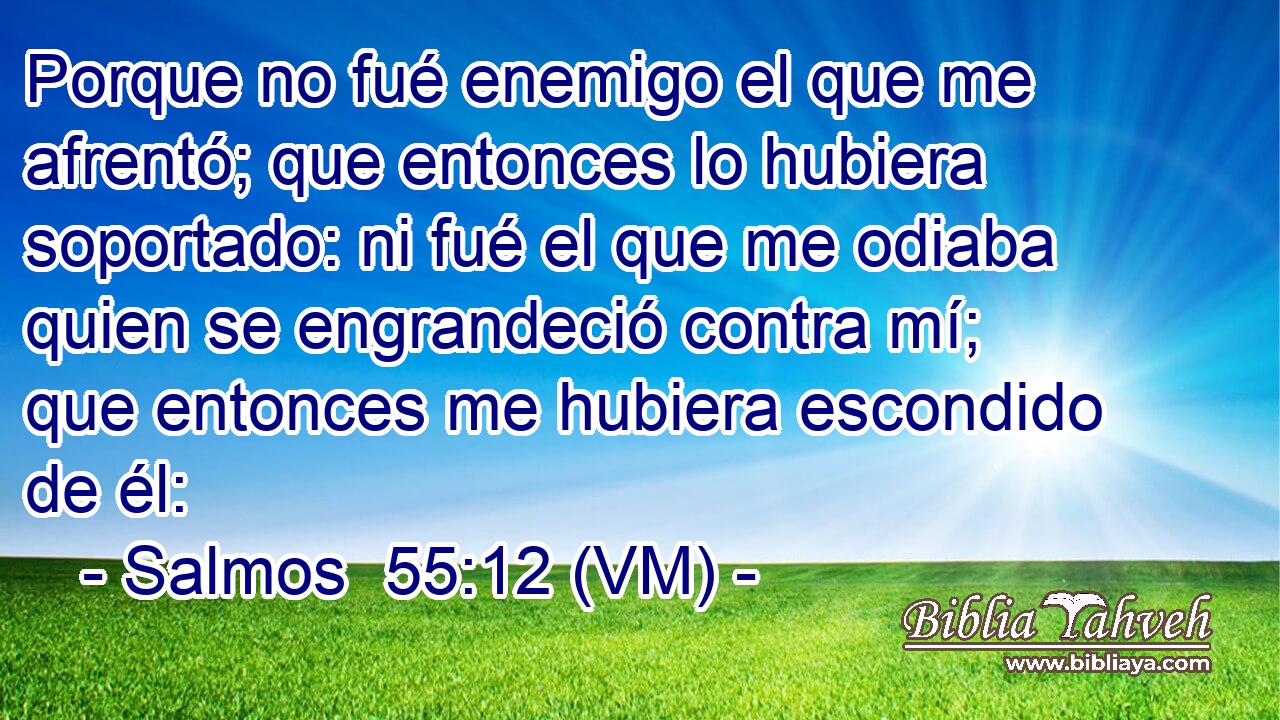 Porque no fué enemigo el que me afrentó; que entonces lo hubiera soportado: ni fué el que me odiaba quien se engrandeció contra mí; que entonces me hubiera escondido de él: 
