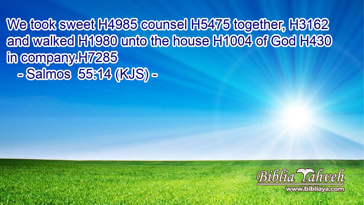 We took sweet H4985 counsel H5475 together, H3162 and walked H1980 unto the house H1004 of God H430 in company.H7285