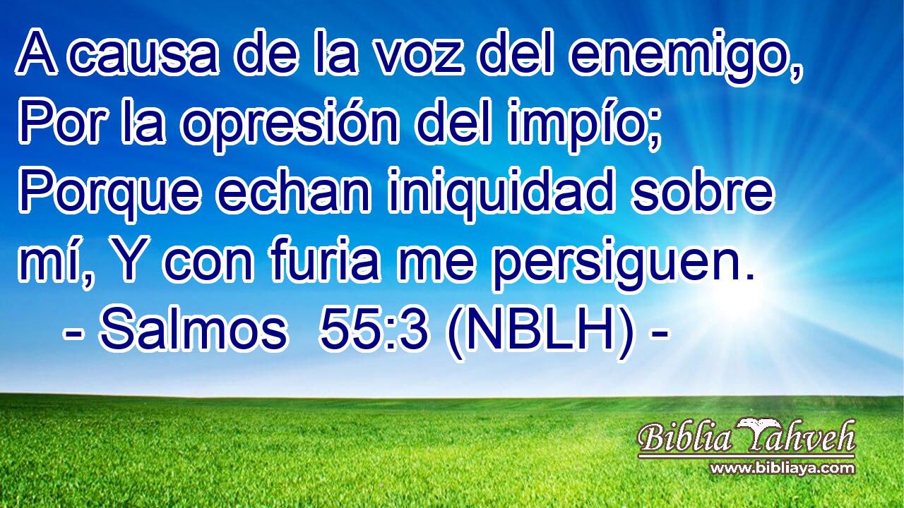  A causa de la voz del enemigo, Por la opresión del impío; Porque echan iniquidad sobre mí, Y con furia me persiguen. 